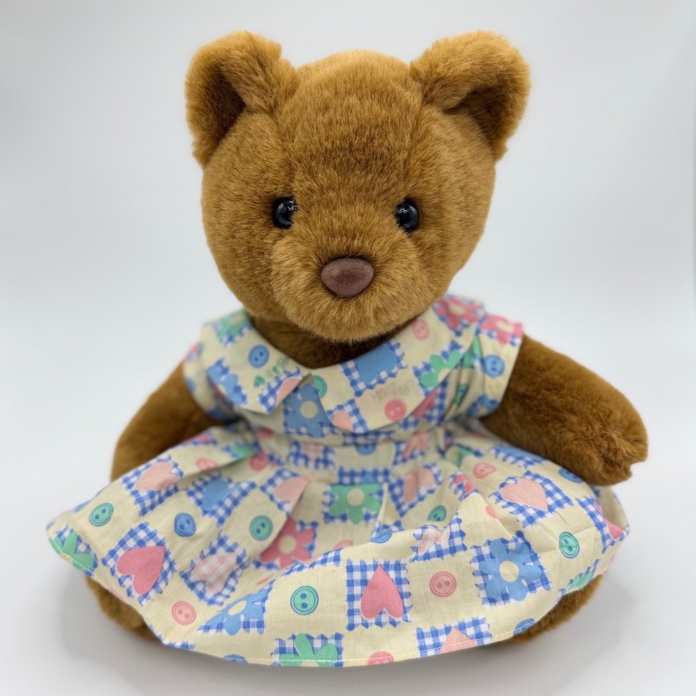 Vintage 1997 Build-A-Bear Workshop Brown Teddy Bear Floral 11" Plush RETIRED